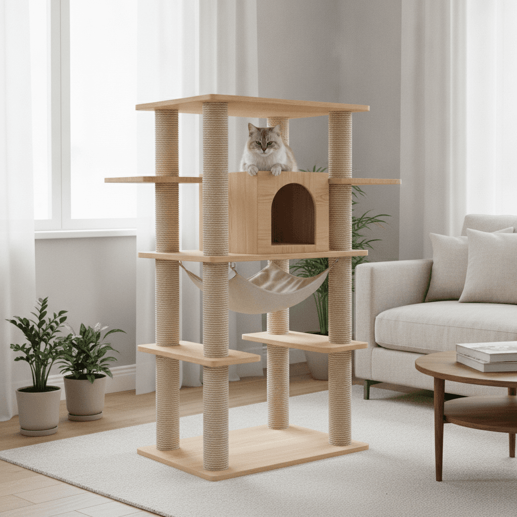 Chat sur son arbre à chat design